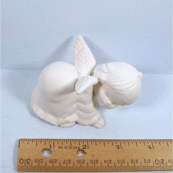 Handmade Ceramic Angel Figurine In Blue, Playing Cute Angel Statue, Baptism Gift - Picture 6 of 8